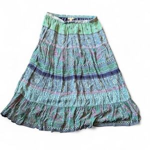 JM Collection Women's 14 Petite Bohemian Blue Multicolor Embellished Maxi Skirt